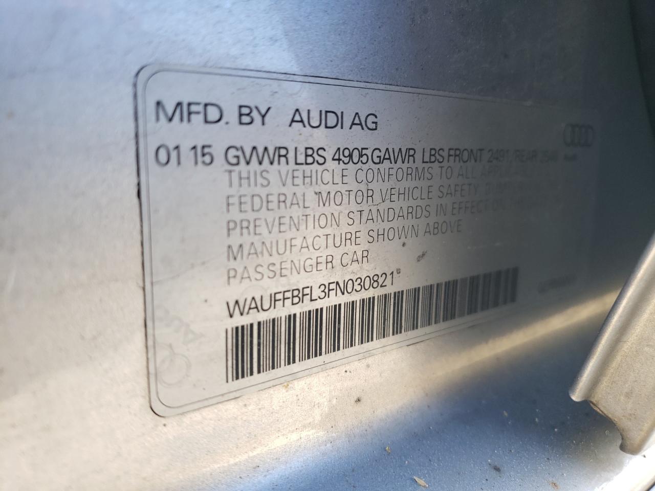 2015 Audi A4 Premium Plus VIN: WAUFFBFL3FN030821 Lot: 85251744