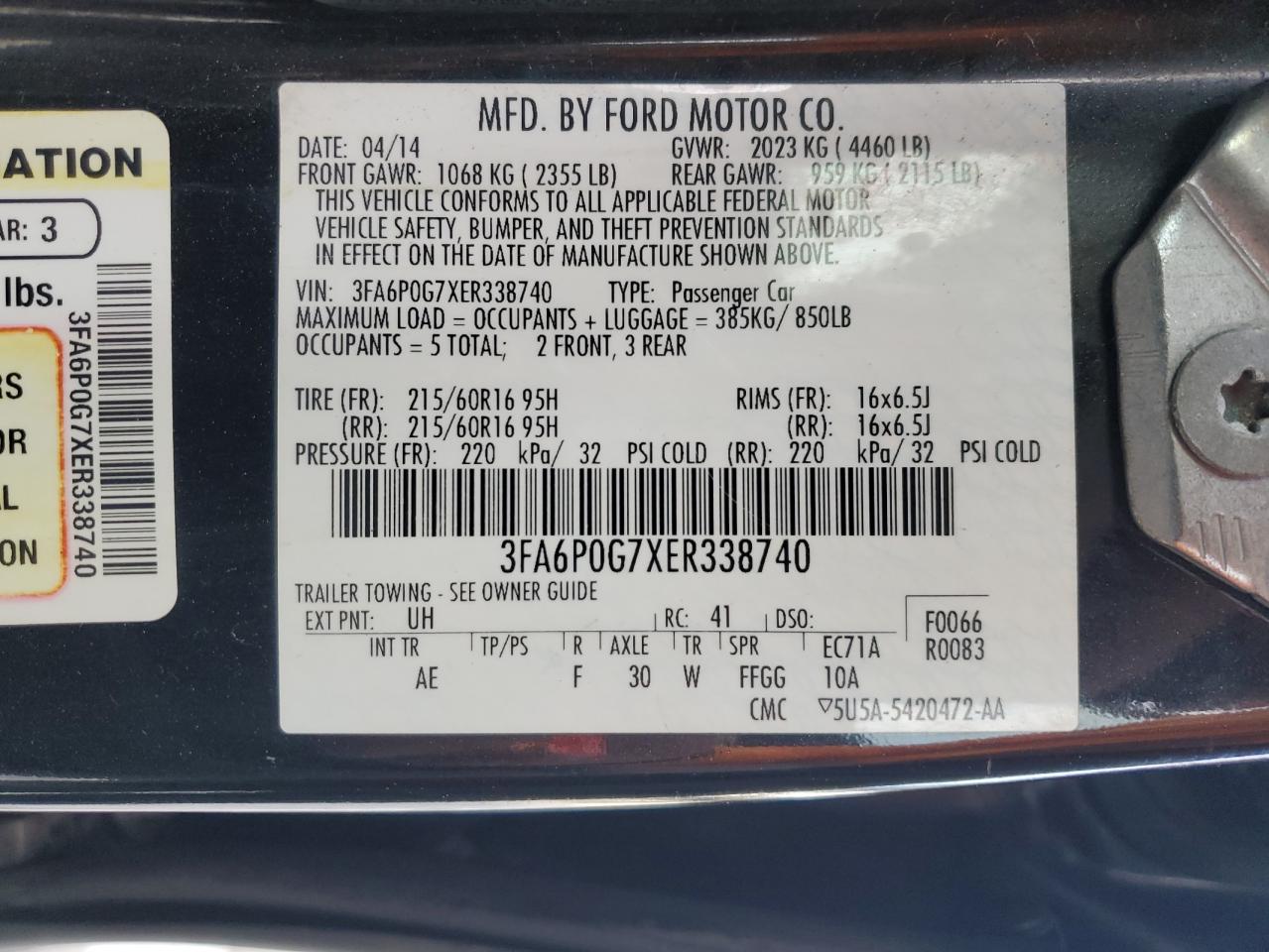 VIN 3FA6P0G7XER338740 2014 FORD FUSION no.12