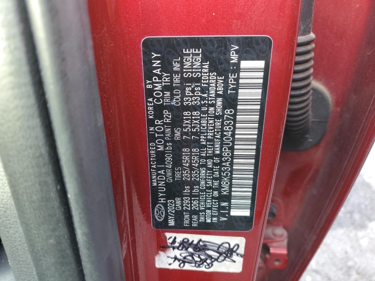 VIN KM8K53A38PU048378 2023 HYUNDAI KONA no.13