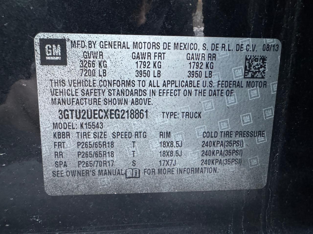 VIN 3GTU2UECXEG218861 2014 GMC SIERRA no.10