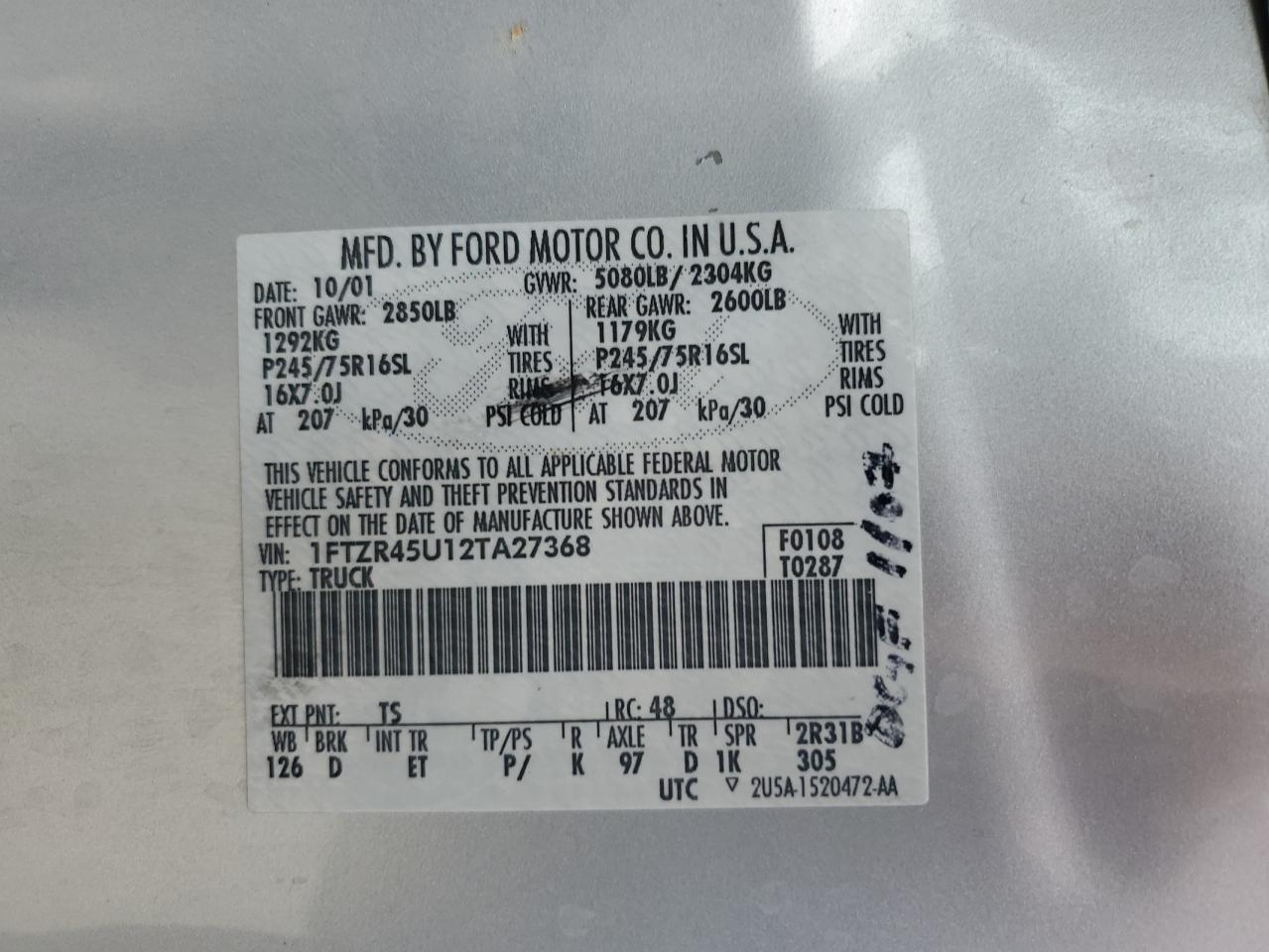 2002 Ford Ranger Super Cab VIN: 1FTZR45U12TA27368 Lot: 87229374