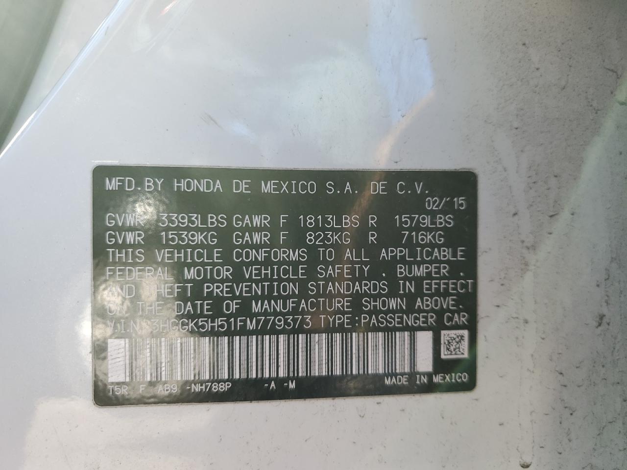 2015 Honda Fit Lx VIN: 3HGGK5H51FM779373 Lot: 83848684