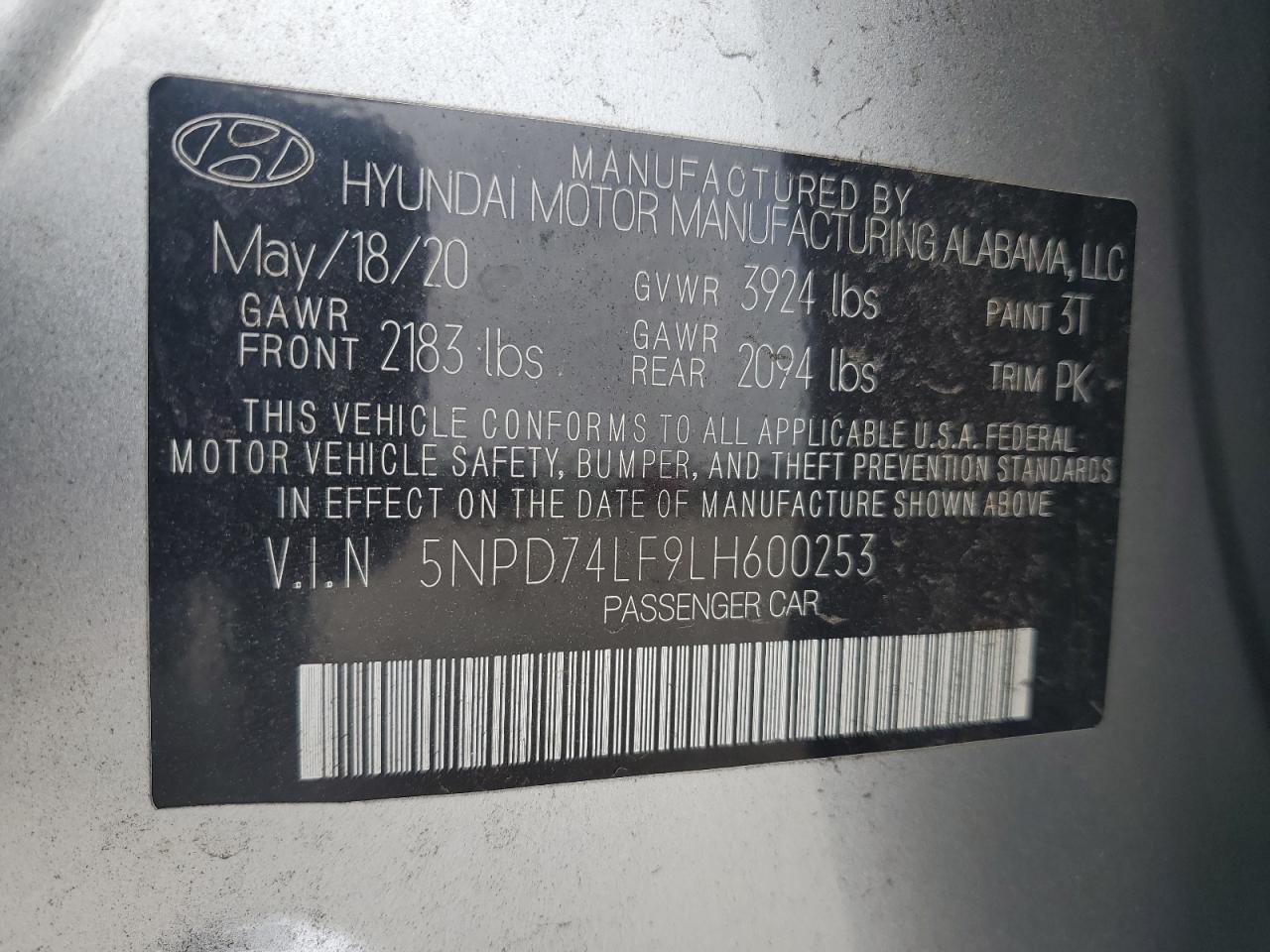 VIN 5NPD74LF9LH600253 2020 HYUNDAI ELANTRA no.13