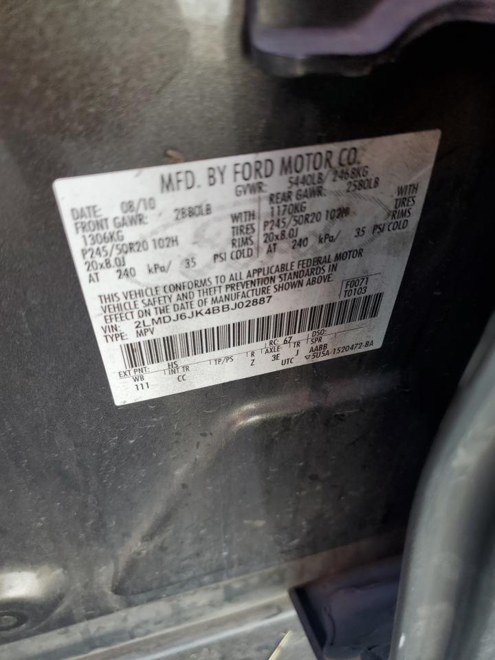 2011 Lincoln Mkx VIN: 2LMDJ6JK4BBJ02887 Lot: 84053034