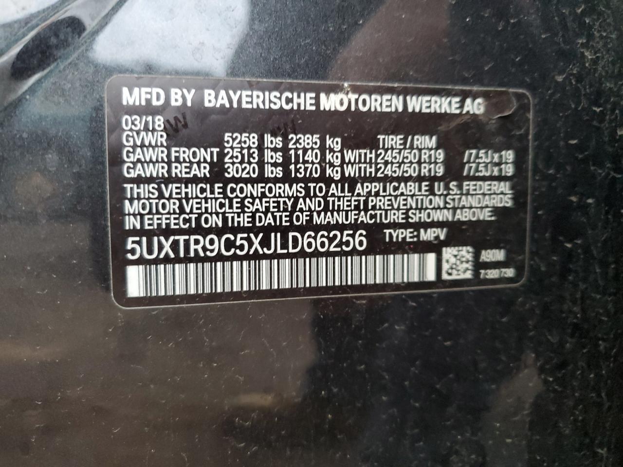 VIN 5UXTR9C5XJLD66256 2018 BMW X3 no.13