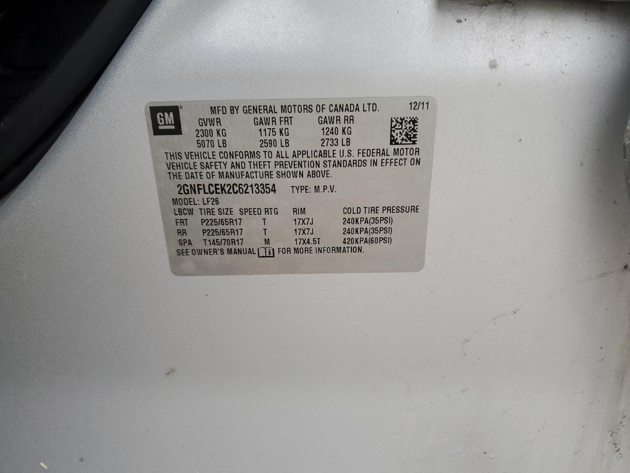 2012 Chevrolet Equinox Ls VIN: 2GNFLCEK2C6213354 Lot: 85691224