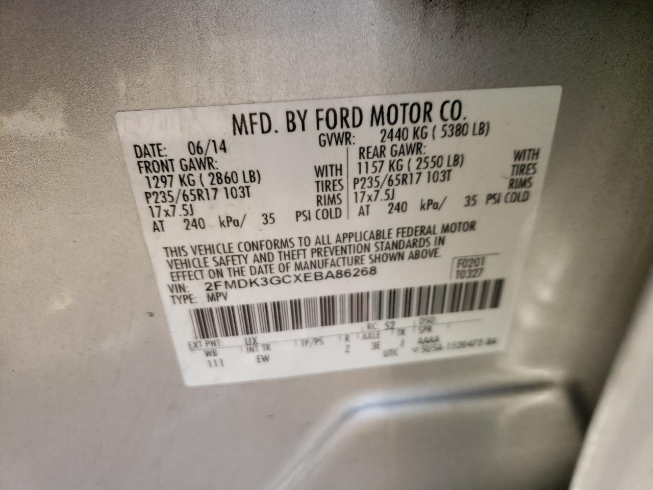 VIN 2FMDK3GCXEBA86268 2014 FORD EDGE no.13