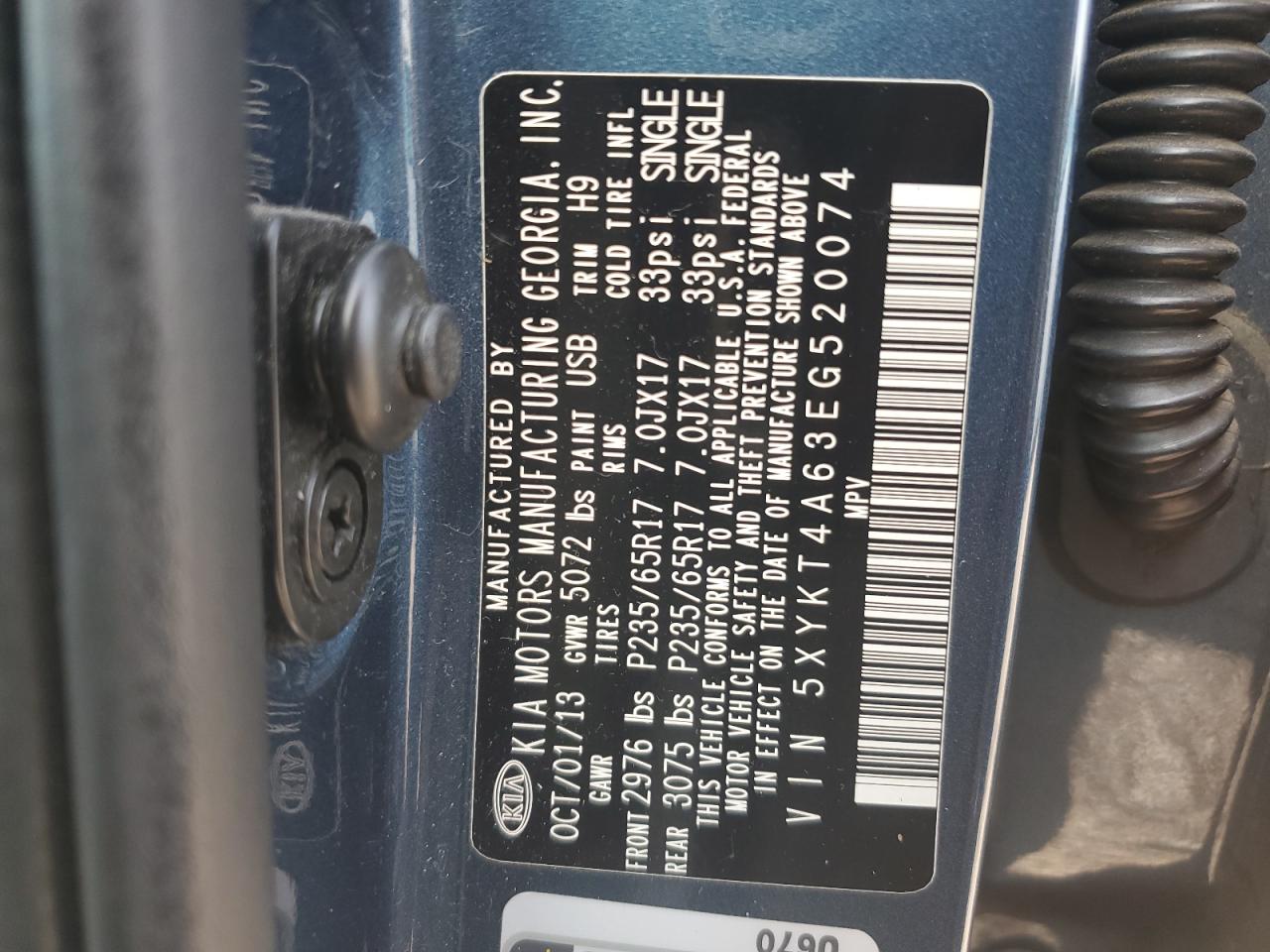 VIN 5XYKT4A63EG520074 2014 KIA SORENTO no.12