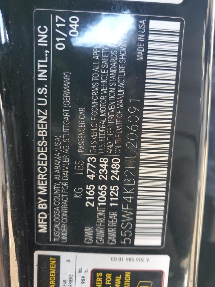 2017 Mercedes-Benz C 300 4Matic VIN: 55SWF4KB2HU206091 Lot: 84649014