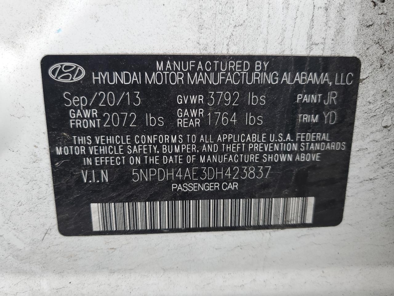 VIN 5NPDH4AE3DH423837 2013 HYUNDAI ELANTRA no.12