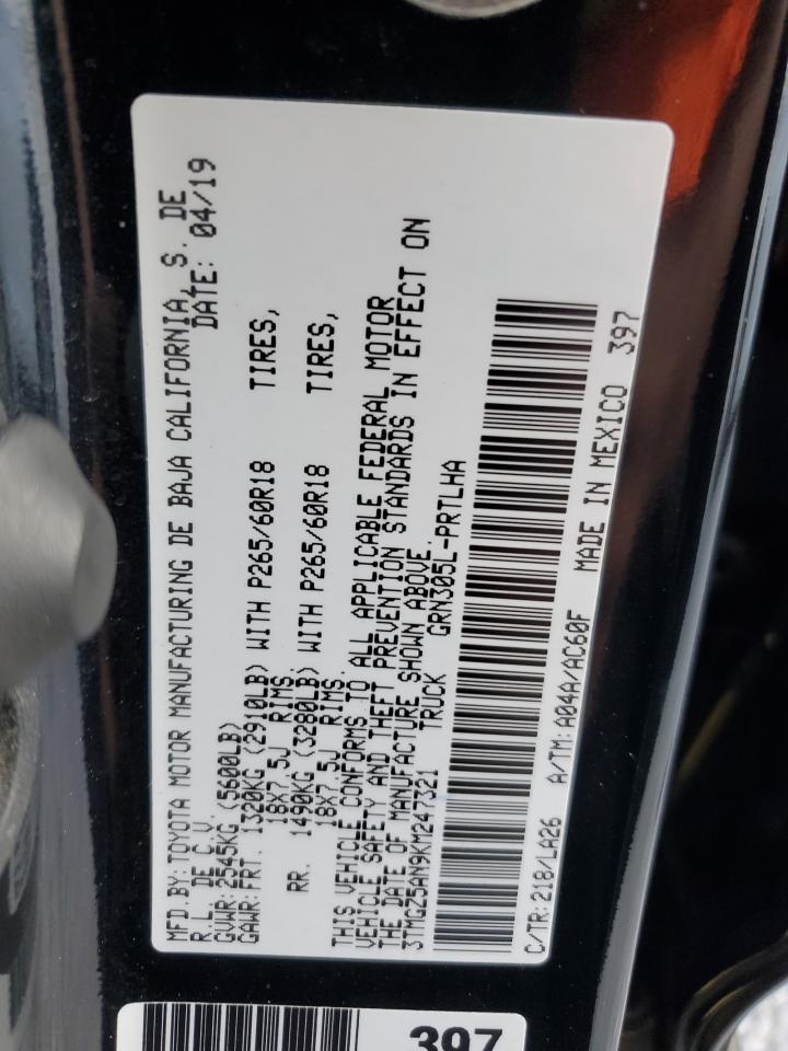 2019 Toyota Tacoma Double Cab VIN: 3TMGZ5AN9KM247321 Lot: 86024674