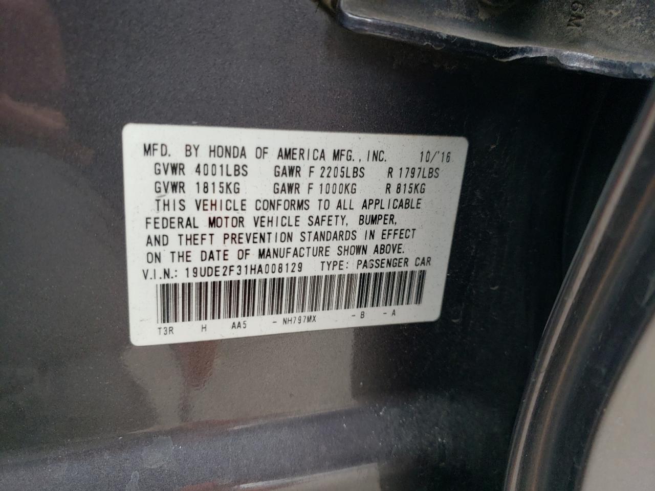 VIN 19UDE2F31HA008129 2017 ACURA ILX no.13