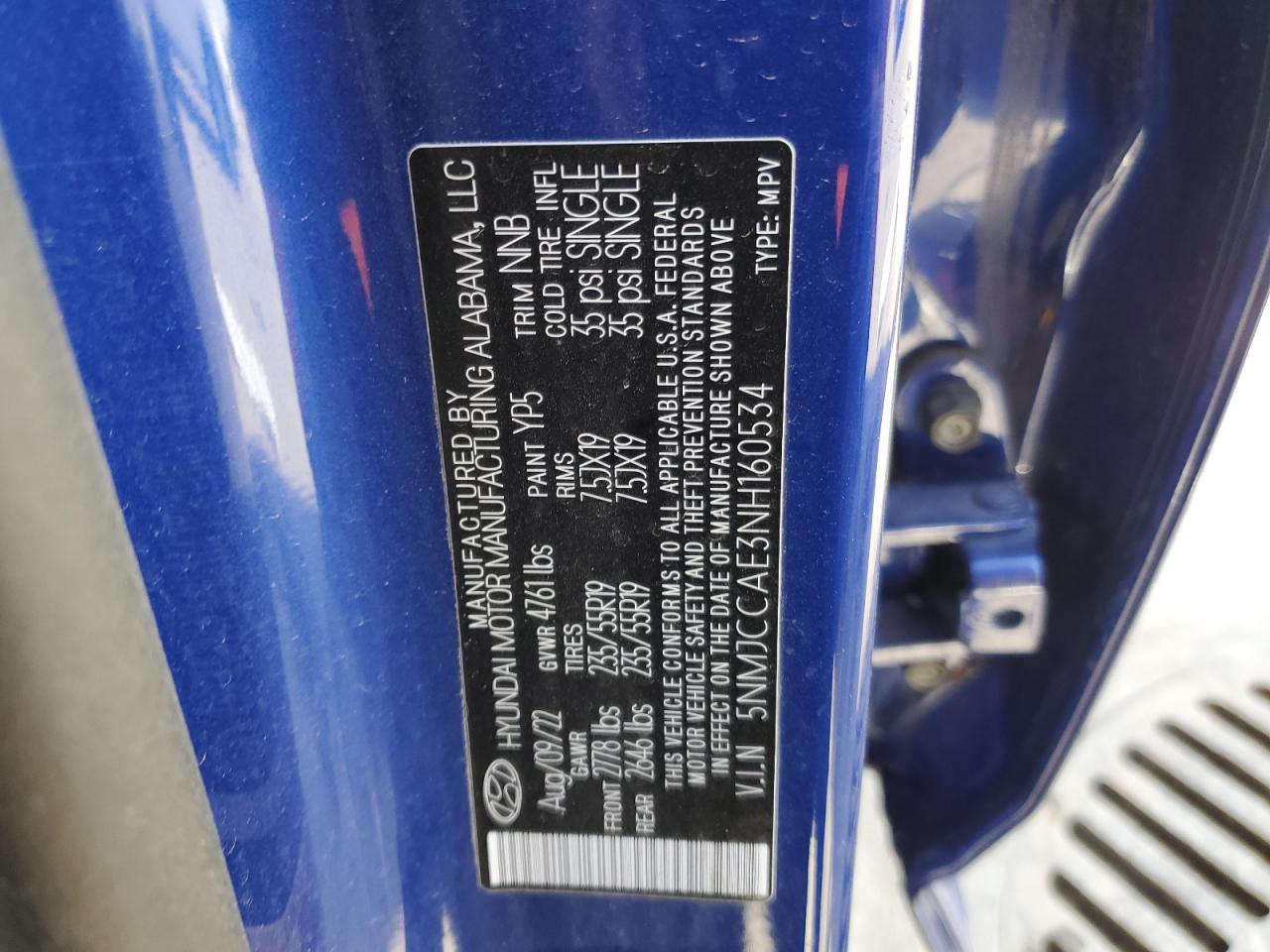 2022 Hyundai Tucson Sel VIN: 5NMJCCAE3NH160534 Lot: 83605434