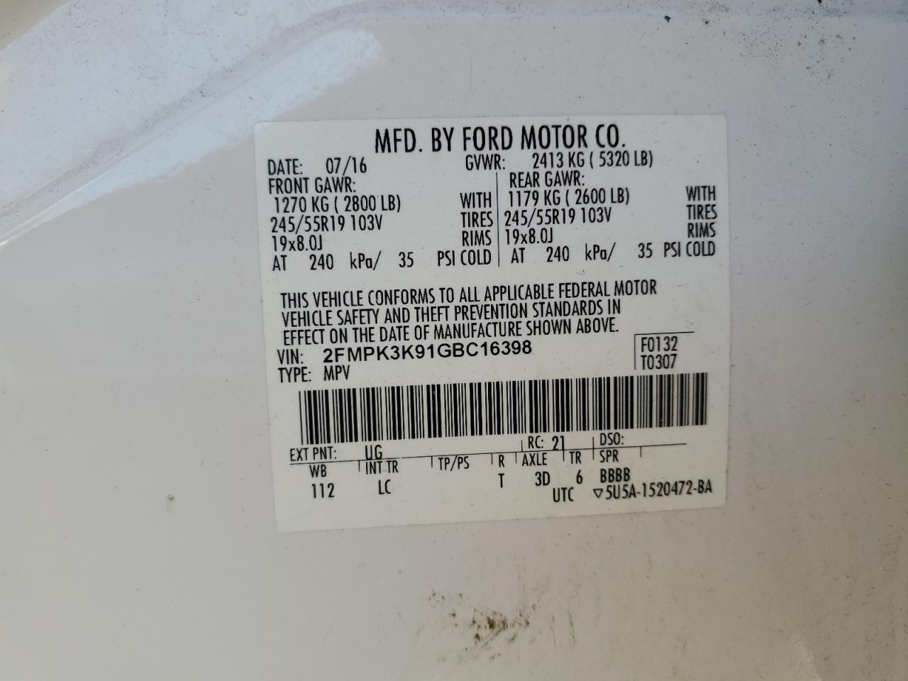 2FMPK3K91GBC16398 2016 FORD EDGE - Image 14