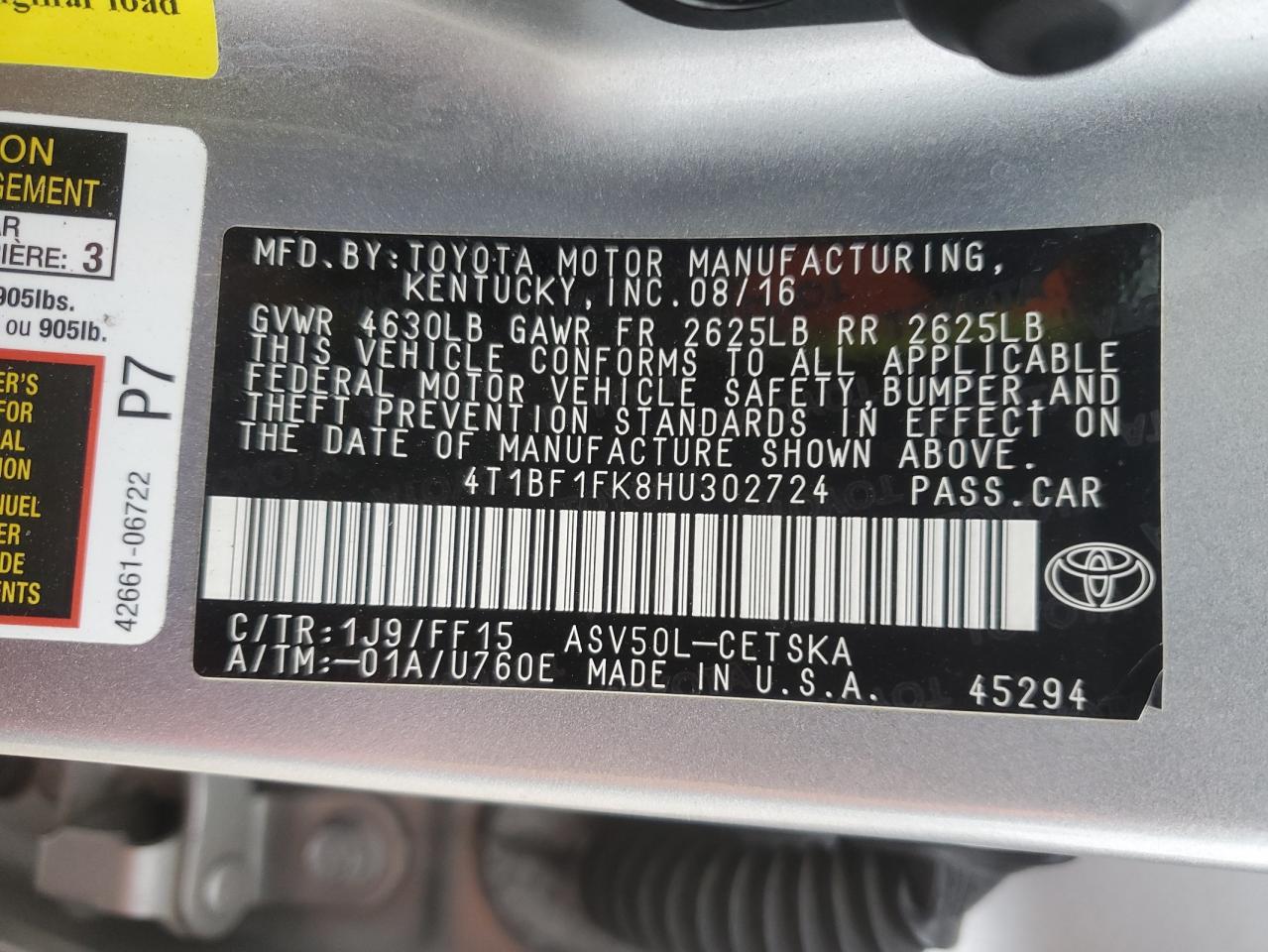 VIN 4T1BF1FK8HU302724 2017 TOYOTA CAMRY no.12