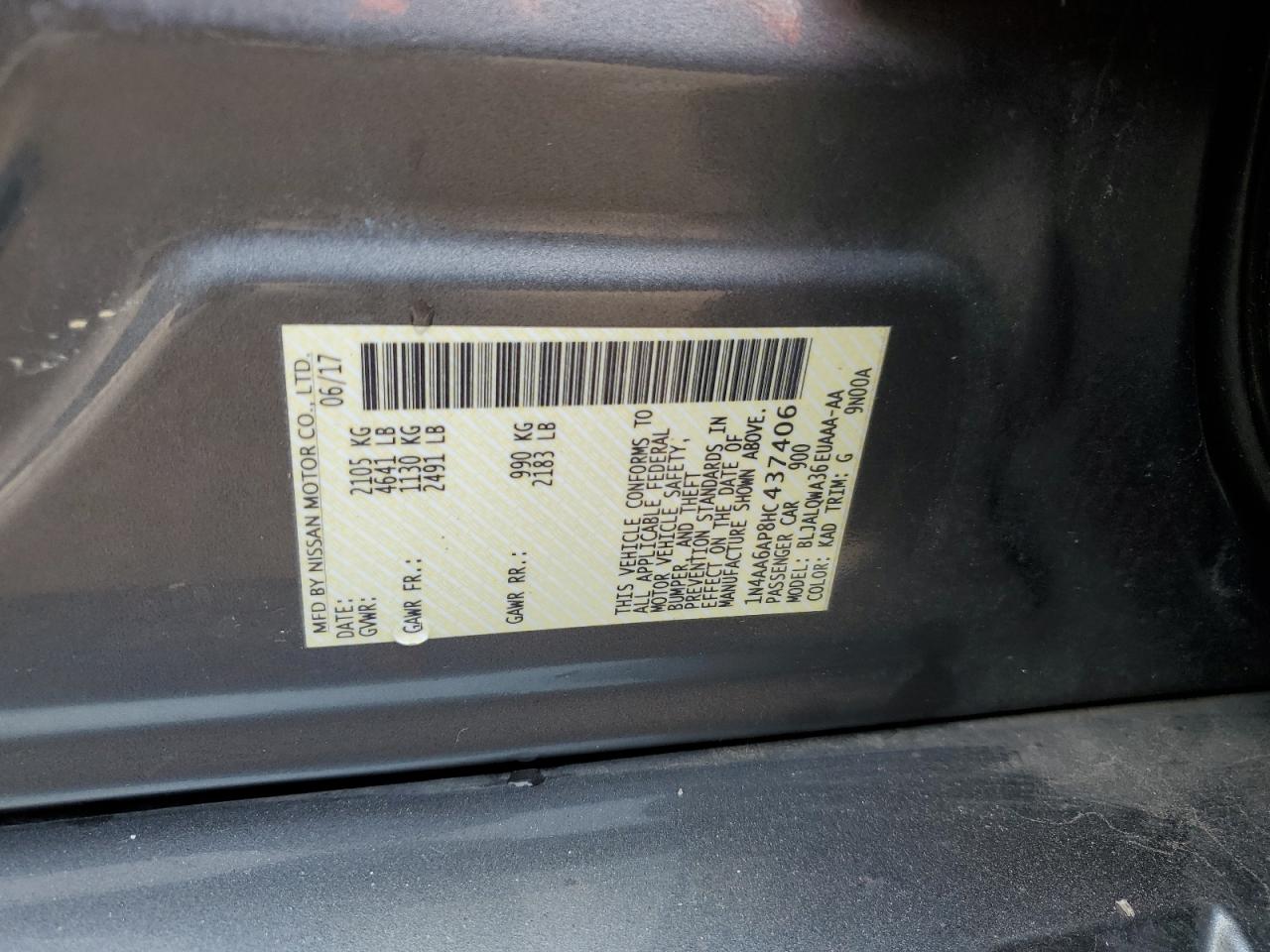 2017 Nissan Maxima 3.5S VIN: 1N4AA6AP8HC437406 Lot: 82711104