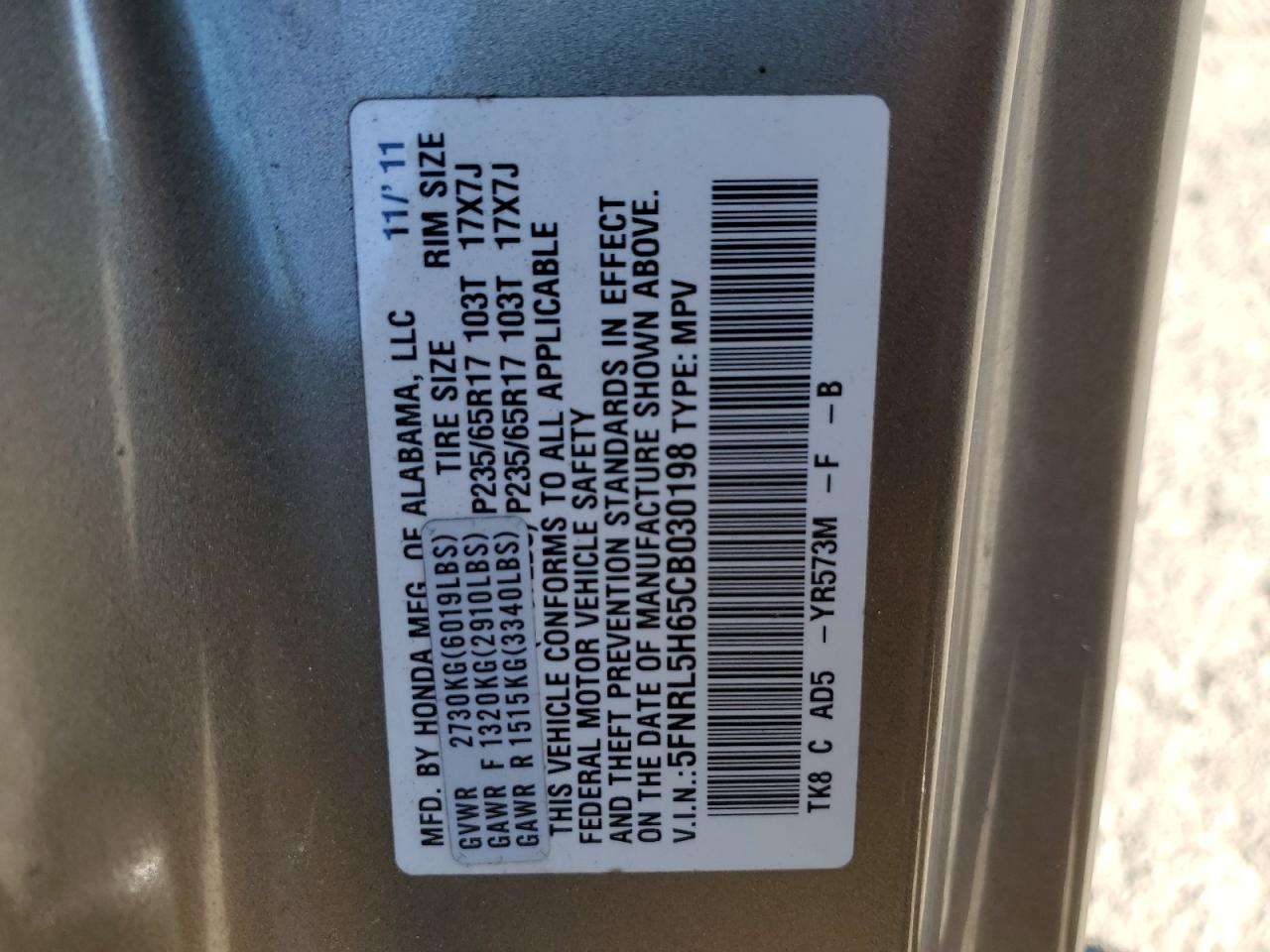 2012 Honda Odyssey Exl VIN: 5FNRL5H65CB030198 Lot: 71665175