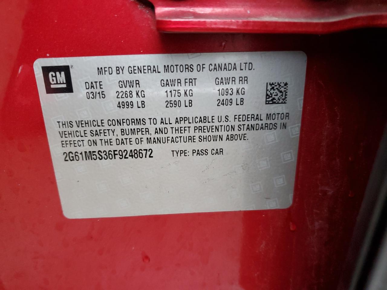 2015 Cadillac Xts Luxury Collection VIN: 2G61M5S36F9248672 Lot: 84482524