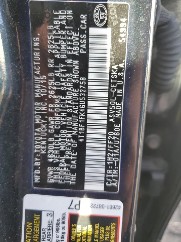 VIN 4T1BF1FK4GU532758 2016 TOYOTA CAMRY no.12