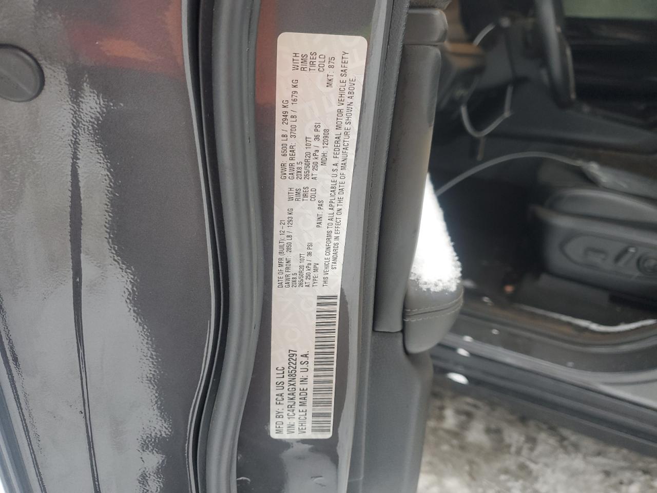 2022 Jeep Grand Cherokee L Laredo VIN: 1C4RJKAGXN8522297 Lot: 86492794