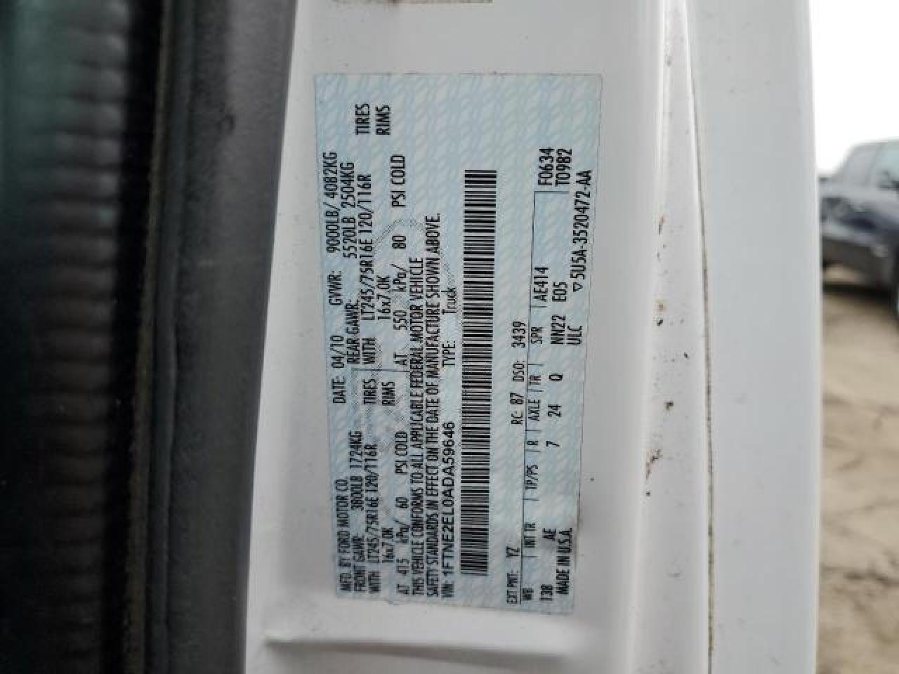 2010 Ford Econoline E250 Van VIN: 1FTNE2EL0ADA59646 Lot: 85074474