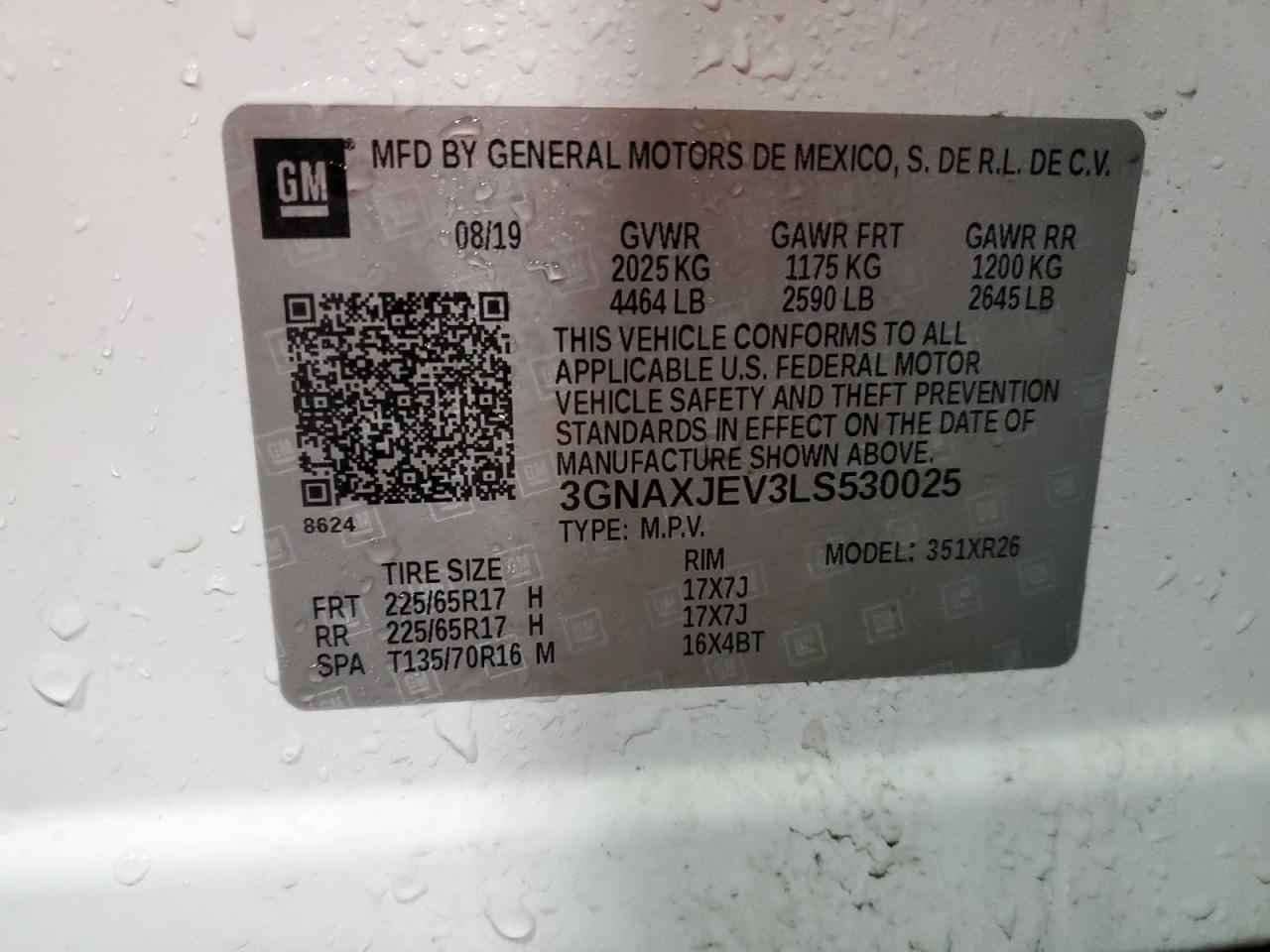 3GNAXJEV3LS530025 CHEVROLET EQUINOX 2020