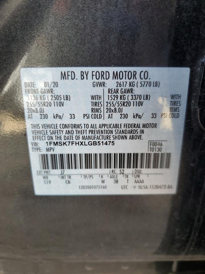 2020 Ford Explorer Limited VIN: 1FMSK7FHXLGB51475 Lot: 84679244