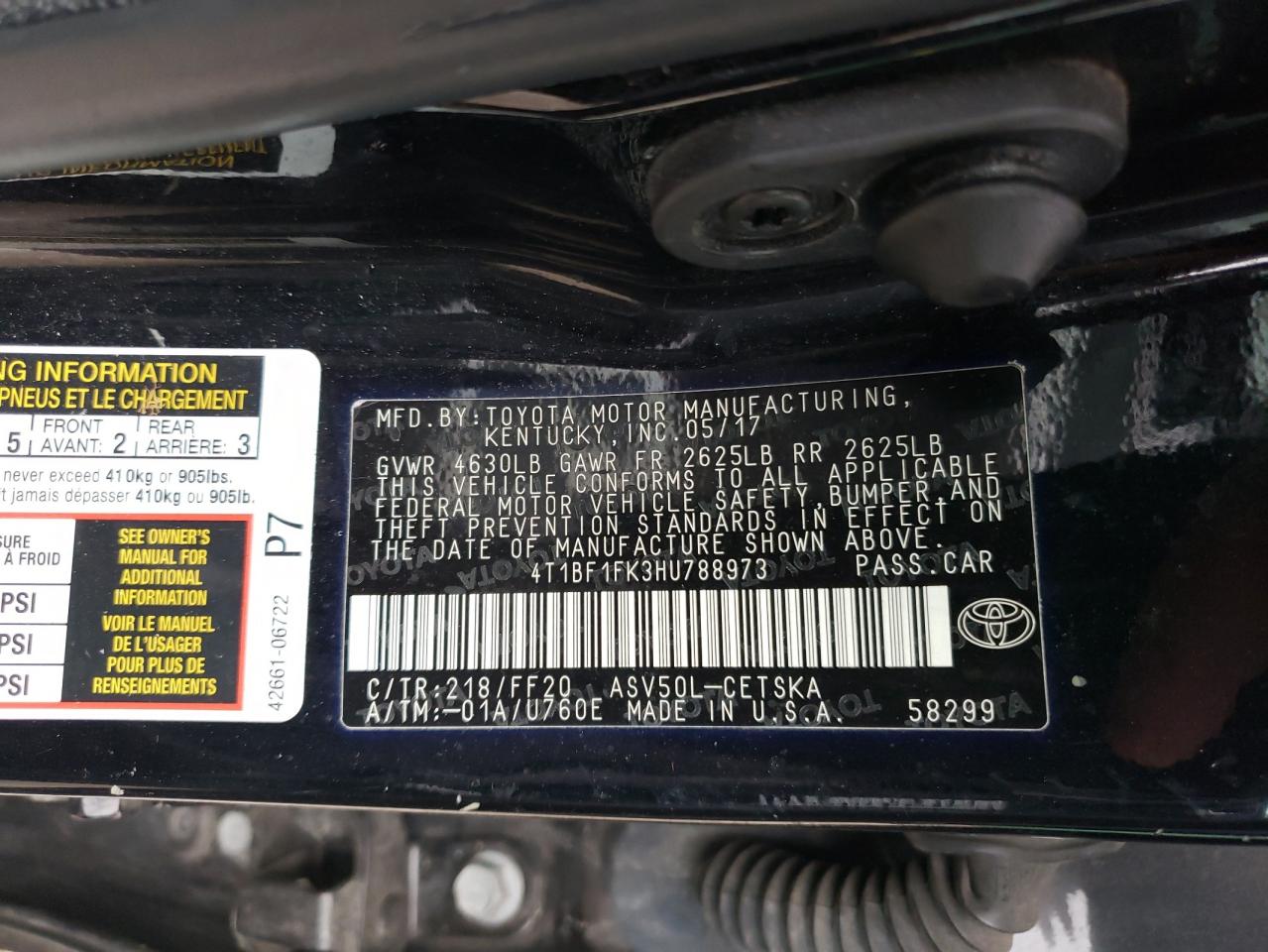 VIN 4T1BF1FK3HU788973 2017 TOYOTA CAMRY no.12