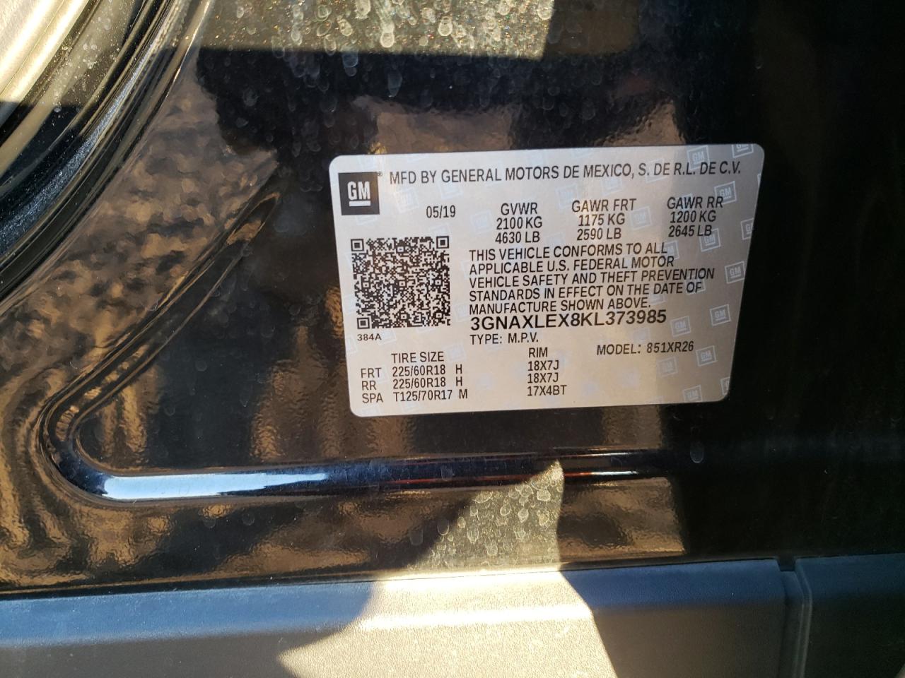 2019 Chevrolet Equinox Lt VIN: 3GNAXLEX8KL373985 Lot: 86088564