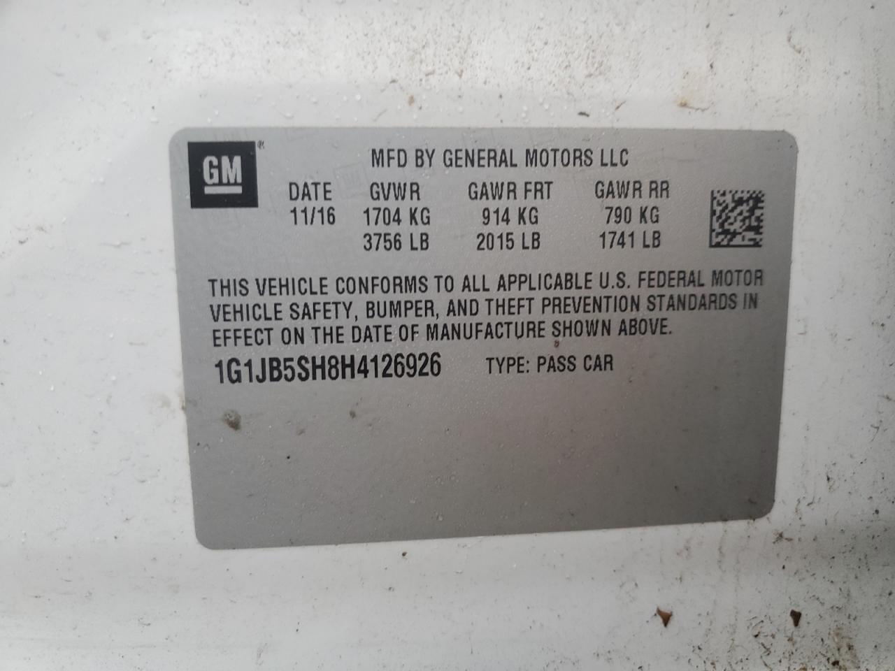 2017 Chevrolet Sonic Ls VIN: 1G1JB5SH8H4126926 Lot: 86442025