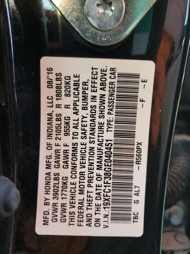 2016 Honda Civic Ex VIN: 19XFC1F38GE040451 Lot: 83910434