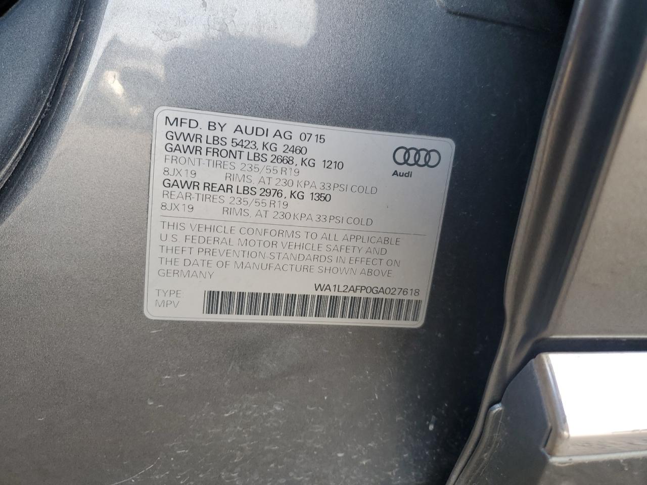 VIN WA1L2AFP0GA027618 2016 AUDI Q5 no.13