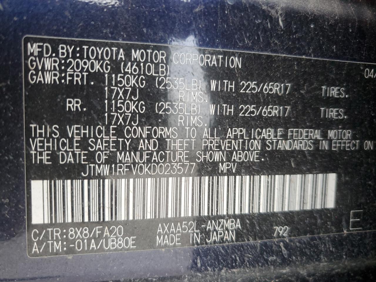 VIN JTMW1RFV0KD023577 2019 TOYOTA RAV4 no.13