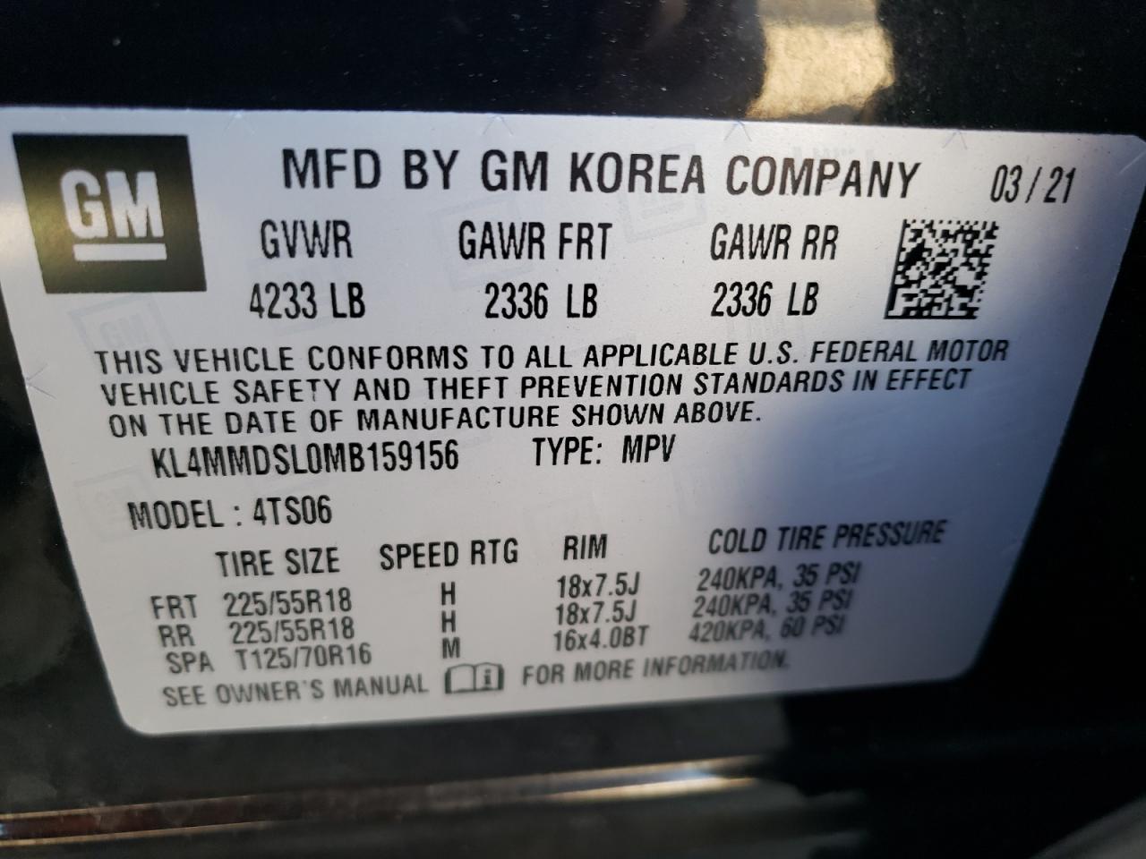 2021 Buick Encore Gx Select VIN: KL4MMDSL0MB159156 Lot: 85281004