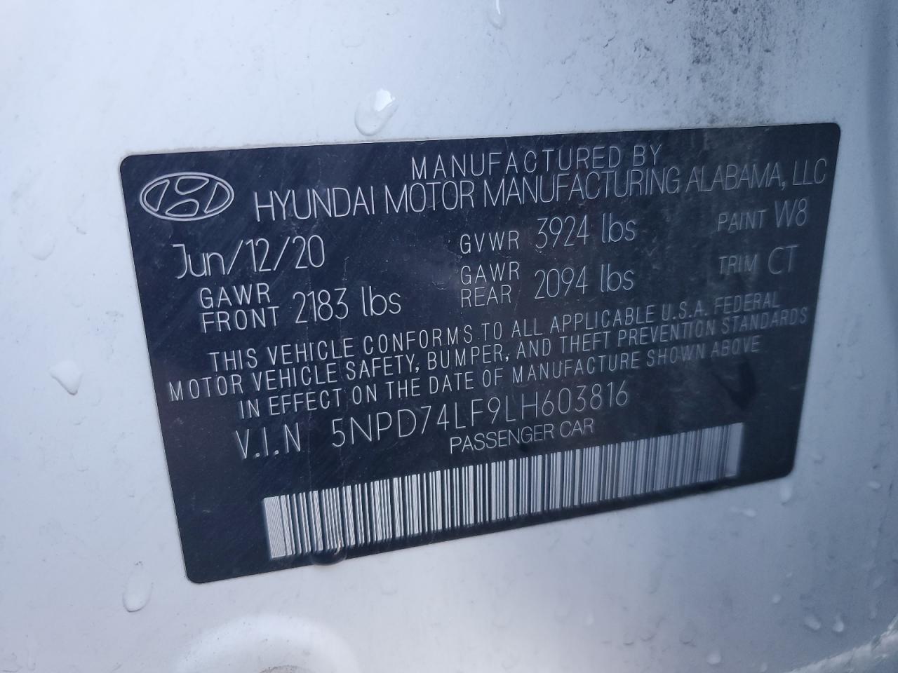 VIN 5NPD74LF9LH603816 2020 HYUNDAI ELANTRA no.12