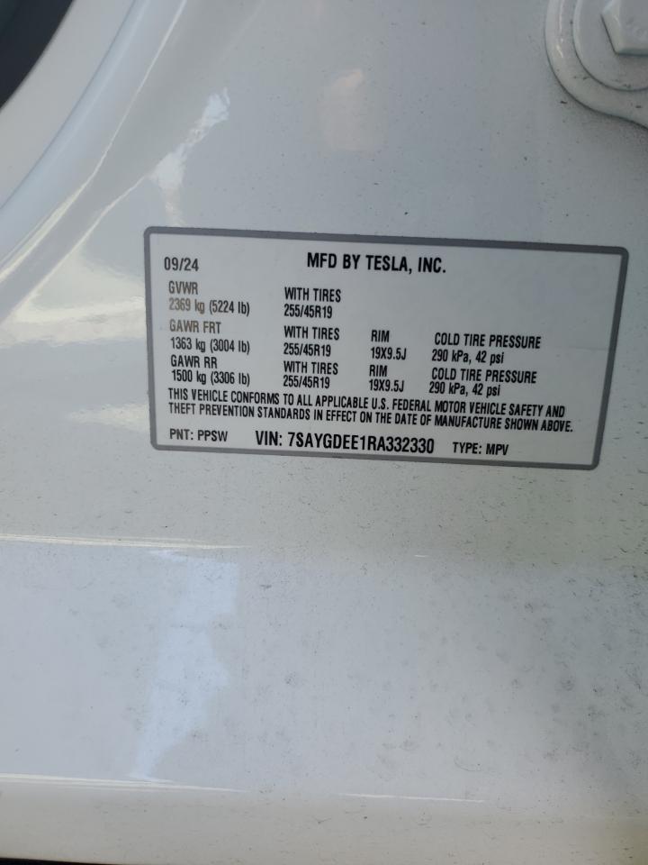 VIN 7SAYGDEE1RA332330 2024 TESLA MODEL Y no.12