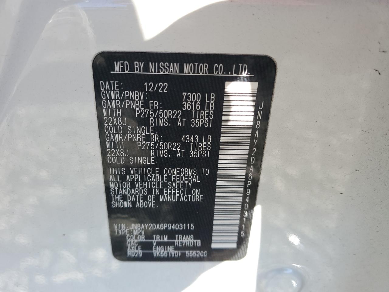 VIN JN8AY2DA6P9403115 2023 NISSAN ARMADA no.14