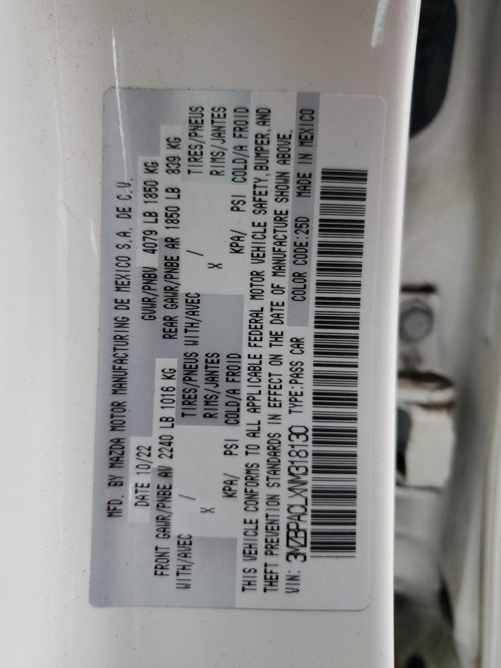 2022 Mazda 3 Preferred VIN: 3MZBPACLXNM318130 Lot: 84111884