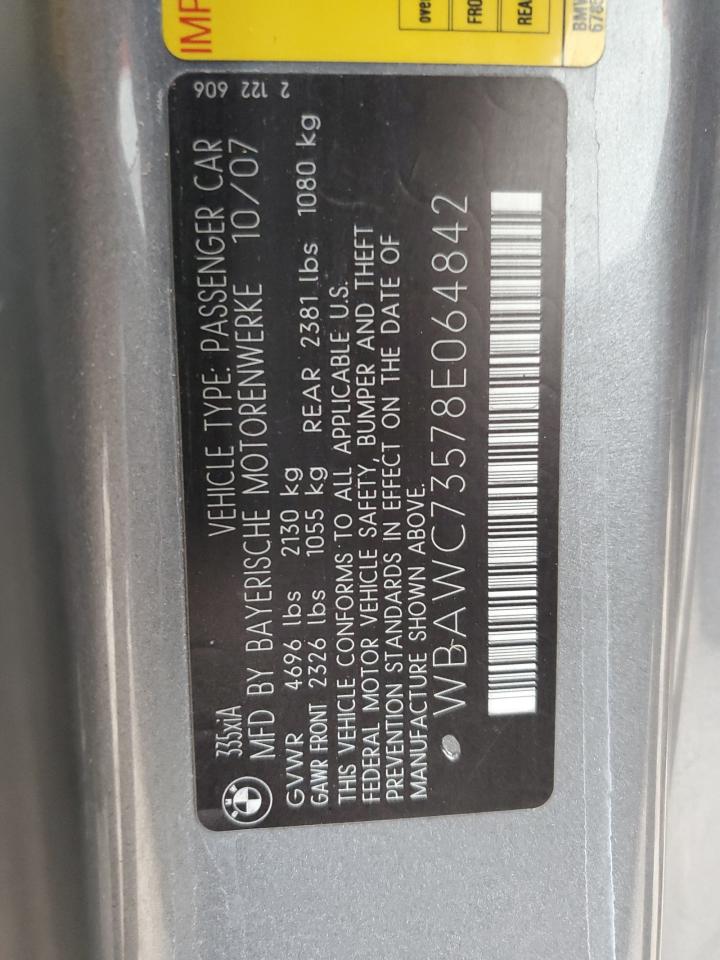 2008 BMW 335 Xi VIN: WBAWC73578E064842 Lot: 84751544