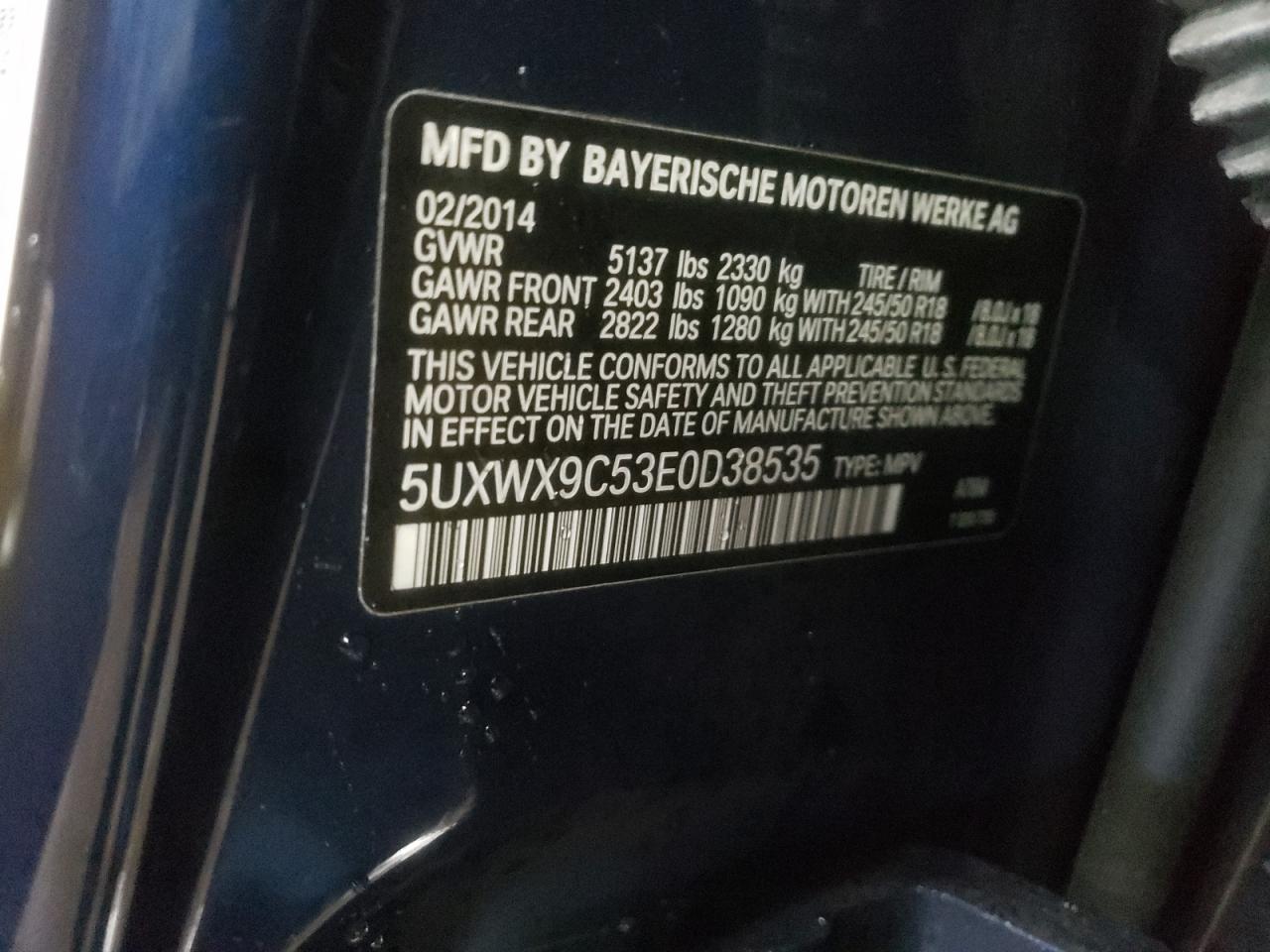 VIN 5UXWX9C53E0D38535 2014 BMW X3 no.13