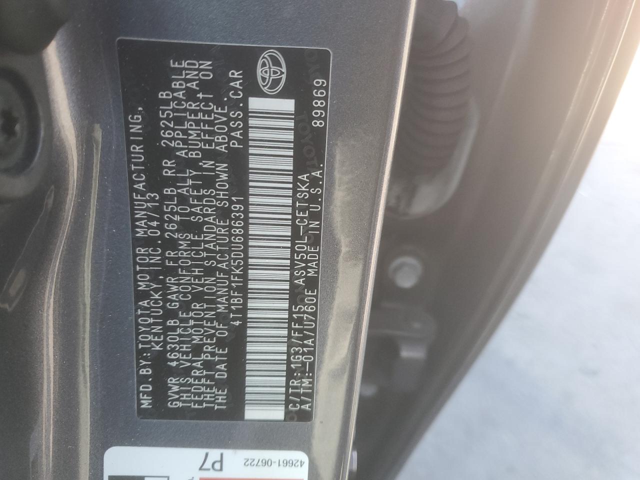 VIN 4T1BF1FK5DU686391 2013 TOYOTA CAMRY no.12