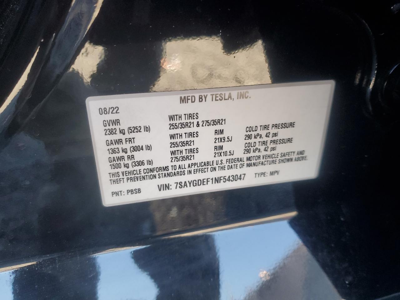 VIN 7SAYGDEF1NF543047 2022 TESLA MODEL Y no.12