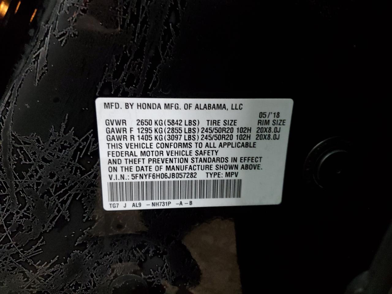 2018 Honda Pilot Elite VIN: 5FNYF6H06JB057282 Lot: 84817664