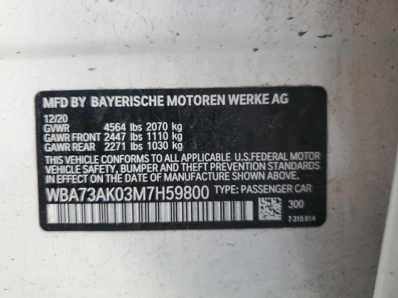 VIN WBA73AK03M7H59800 2021 BMW 2 SERIES no.13