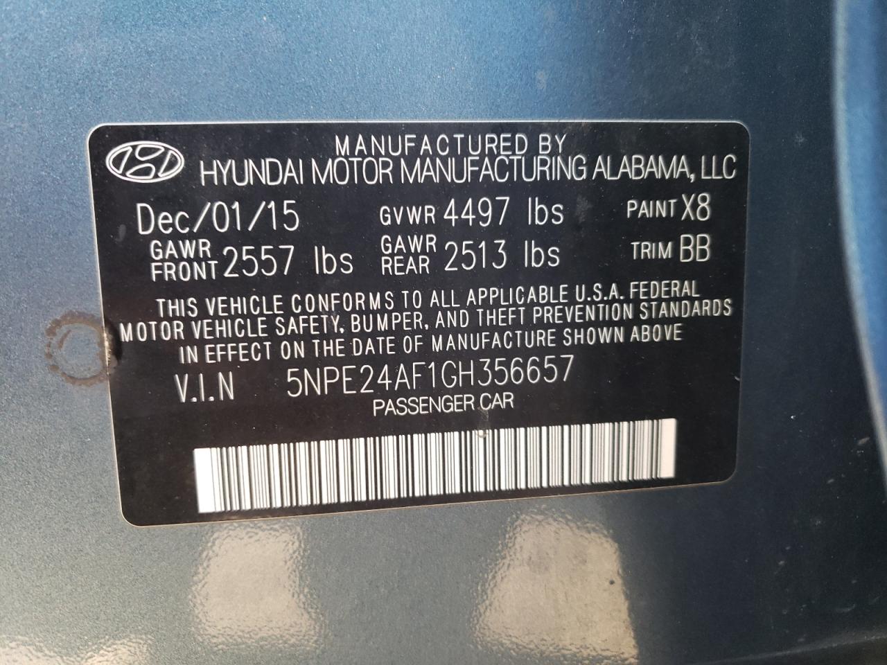 VIN 5NPE24AF1GH356657 2016 HYUNDAI SONATA no.13