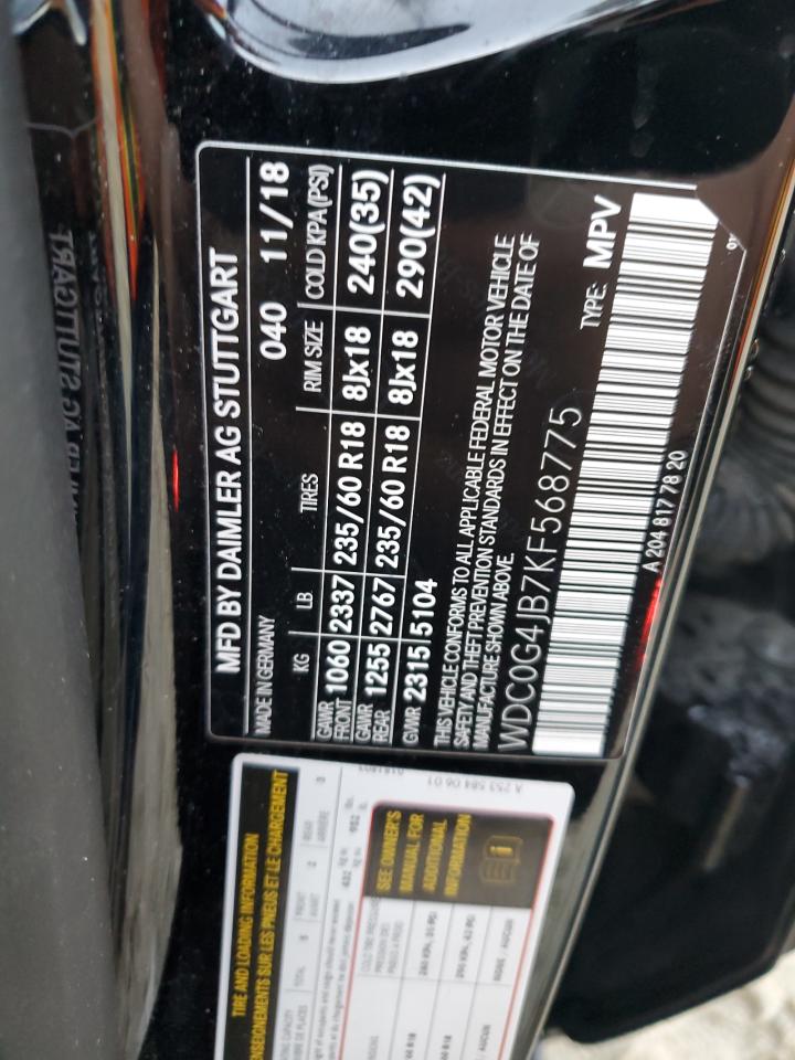 2019 Mercedes-Benz Glc 300 VIN: WDC0G4JB7KF568775 Lot: 83575034