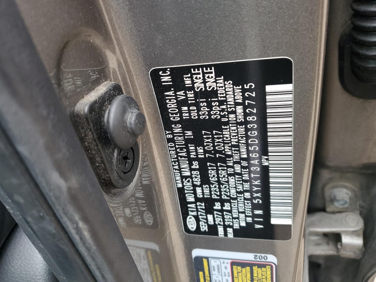 2013 Kia Sorento Lx VIN: 5XYKT3A65DG382725 Lot: 84477454