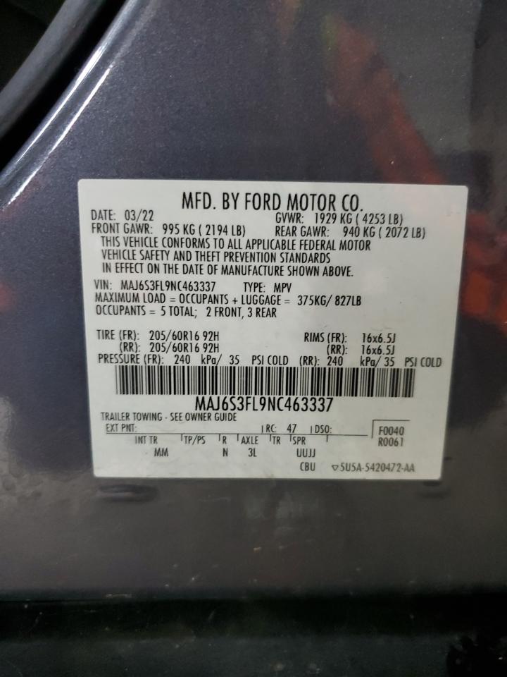 2022 Ford Ecosport S VIN: MAJ6S3FL9NC463337 Lot: 84806664