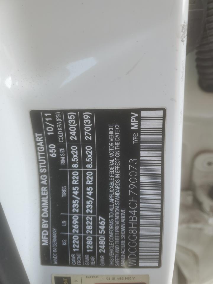 2012 Mercedes-Benz Glk 350 4Matic VIN: WDCGG8HB4CF790073 Lot: 83997434