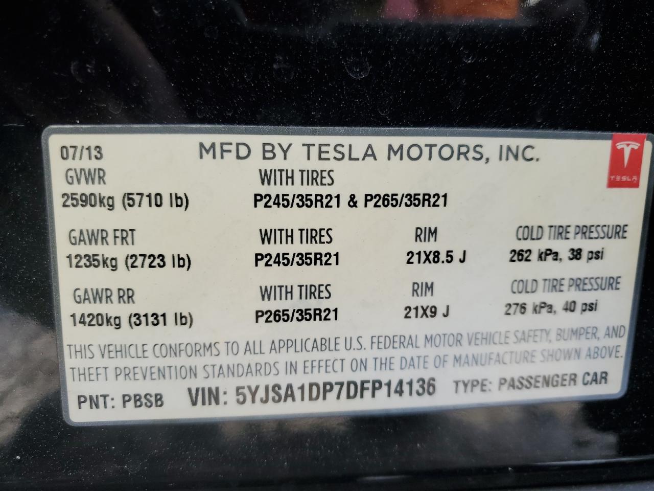 VIN 5YJSA1DP7DFP14136 2013 TESLA MODEL S no.13